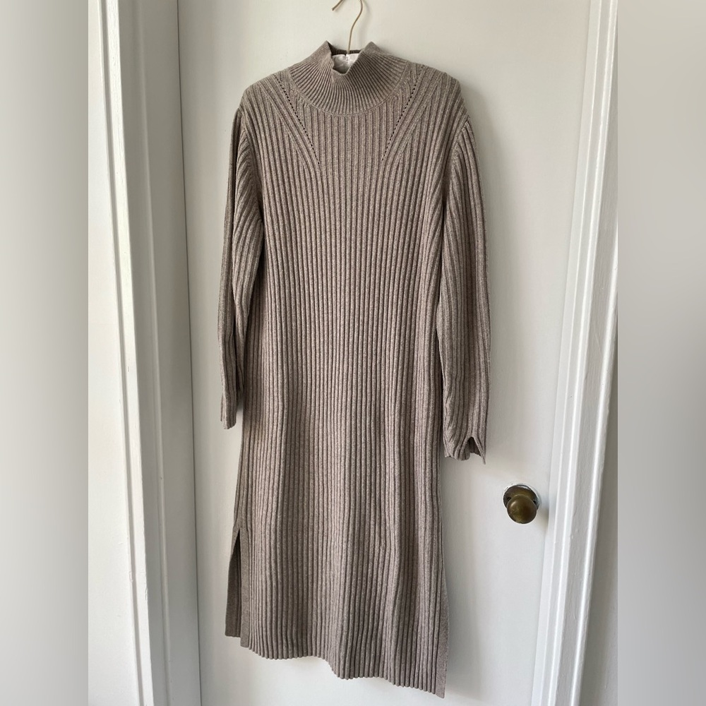 & Other Stories Midi Mockneck Knitted Sweater Dress / Oatmeal / Size S